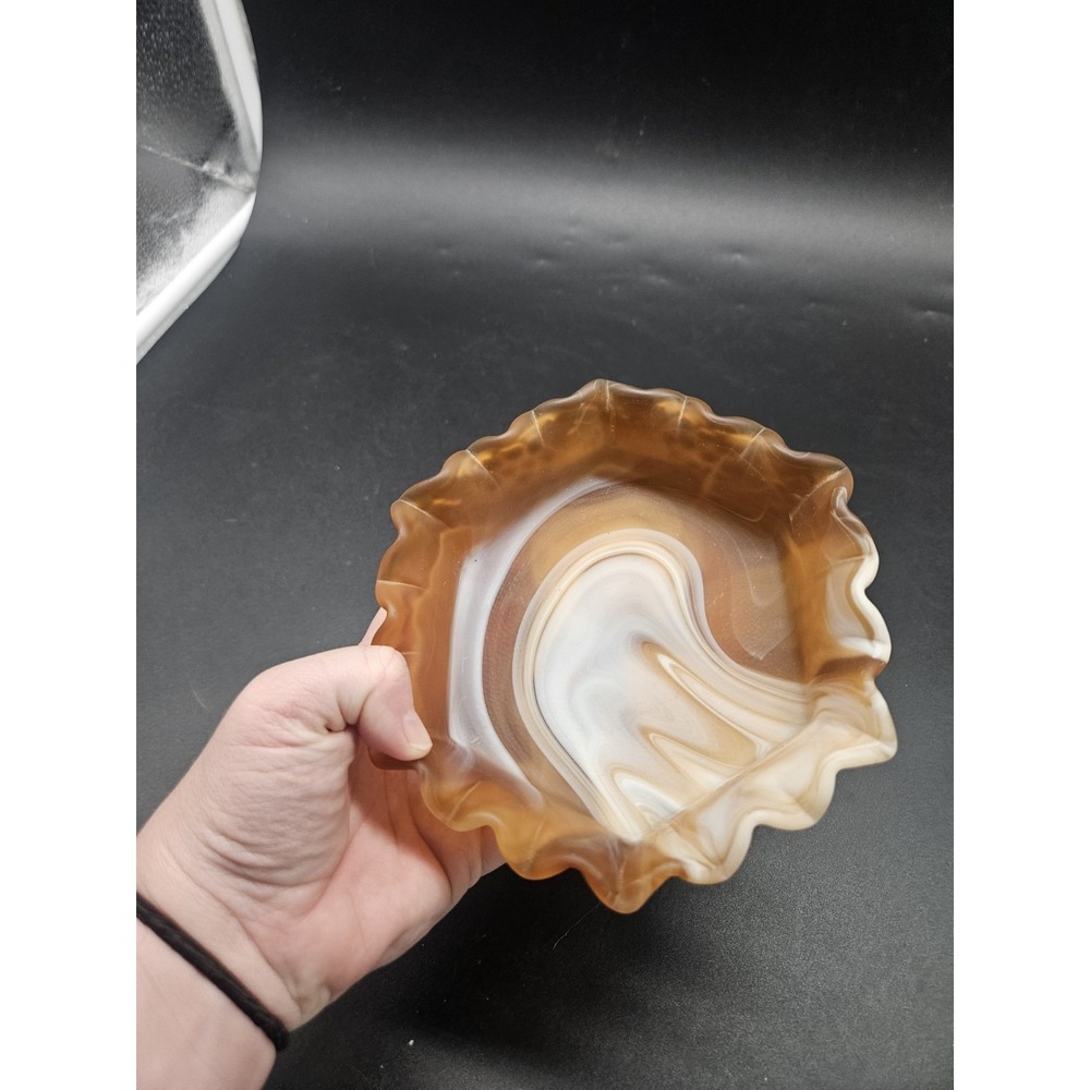Imperial caramel slag glass pedestal compote bowl grape design - Picture 3 of 7